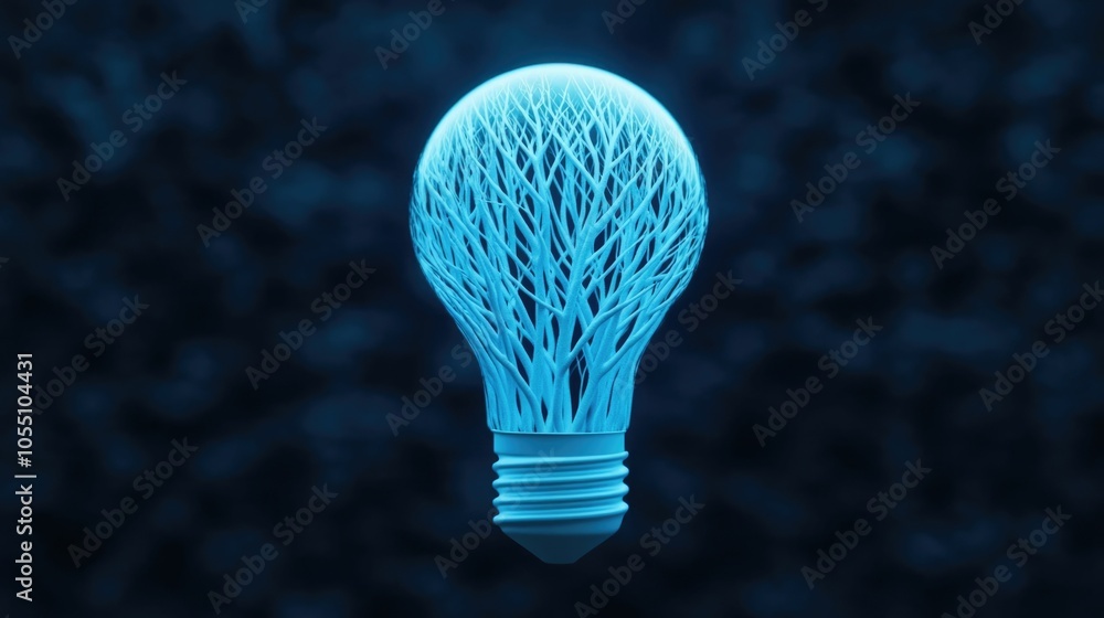 Poster visually striking image depicting a light bulb formed from intricate tree branches symbolizing the d