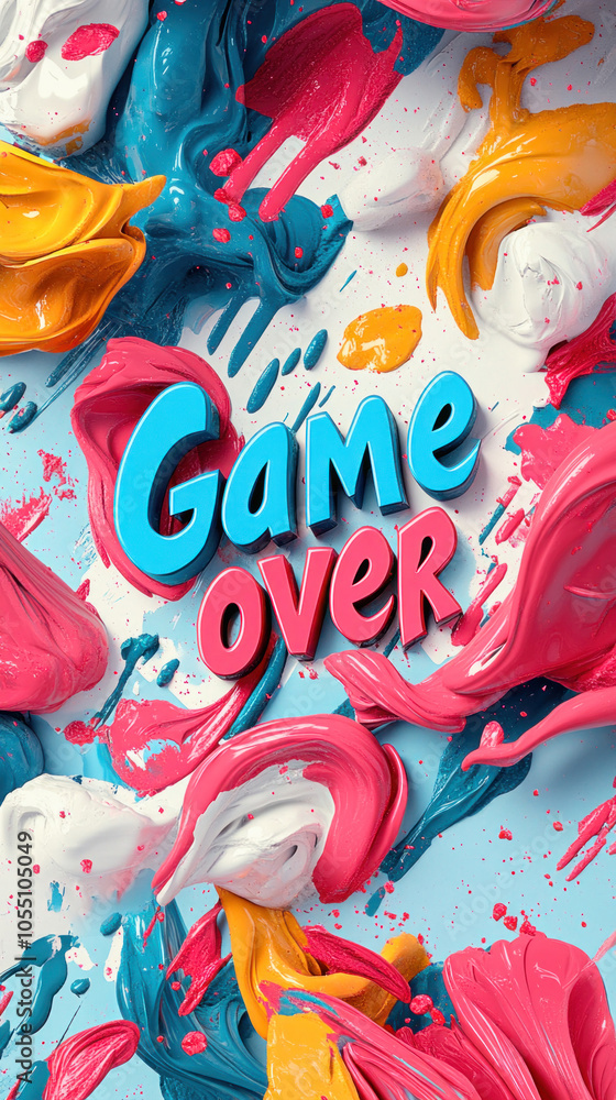 Poster colorful paint splashing with game over sign: symbolizing finality and the end