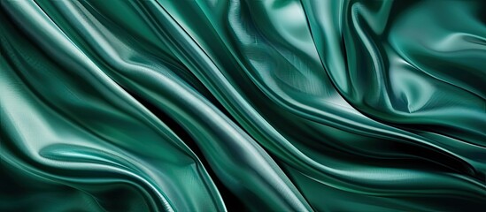 Obraz premium Luxurious jade green fabric elegantly folded with a satin wave background creating a fashionable copy space image