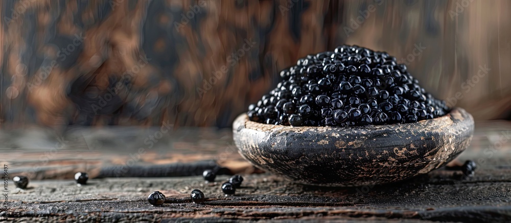 Poster fresh lumpfish caviar a black seafood delicacy sits as an appetizing food item on a rustic table wit