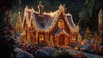 Fototapeta premium Magical Gingerbread House with Sparkling Holiday Lights
