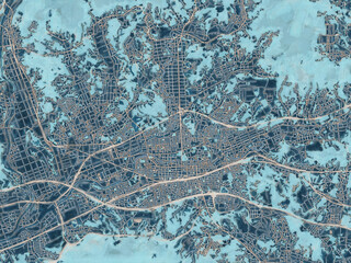 Painterly Style City Map of Kakegawa, Japan in a Blue Color Scheme.