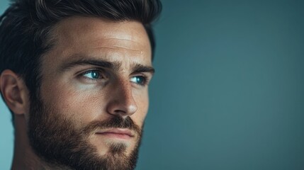 Obraz premium Portrait of a stylish confident man blow drying his hair after applying hair gel creating a textured voluminous hairstyle with a shallow depth of field in the background