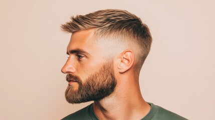Naklejka premium Closeup Portrait of Handsome Adult Male with Stylish Textured Crop Hairstyle and Matte Finish Product Sophisticated and Confident Professional Headshot with Deep Depth of Field