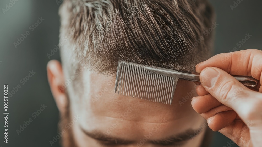 Poster close up image of a skilled barber using a straight razor and comb to create a precise fade hairstyl