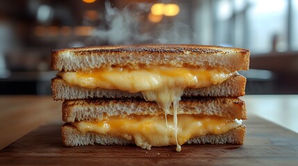 a close-up shot of a grilled cheese sandwich