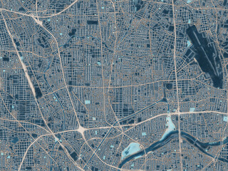 Painterly Style City Map of Kitanagoya, Japan in a Blue Color Scheme.