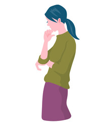 物思いにふける女性の横顔のベクターイラストレーション