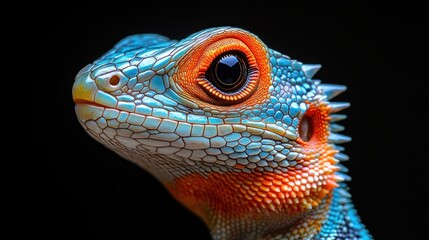 Fototapeta premium Close-up of a vibrant lizard showcasing detailed textures and colors.