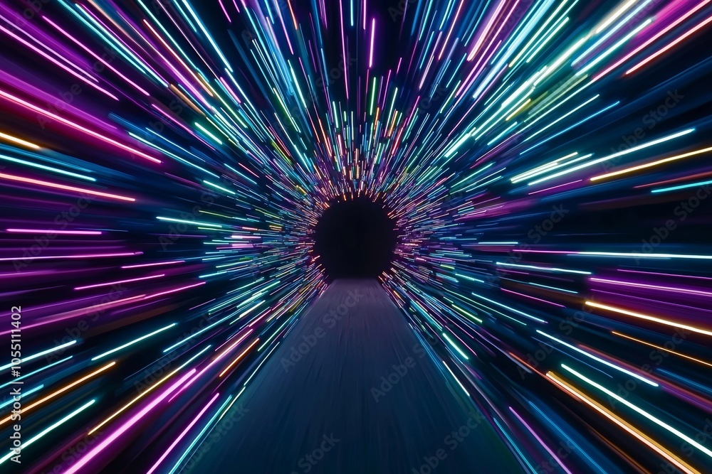 Poster abstract background with laser light rays and motion speed effect on black backdrop