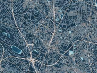 Painterly Style City Map of Kukichuo, Japan in a Blue Color Scheme.