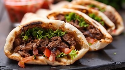 fresh grilled beef turkish or chicken arabic shawarma doner sandwich