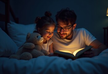Father reading a bedtime story to his daughter
