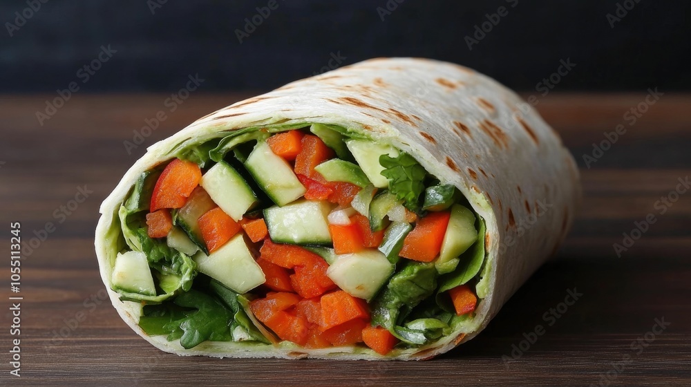 Poster a vibrant and nourishing vegetable wrap filled with fresh produce like avocado greens carrots and cu