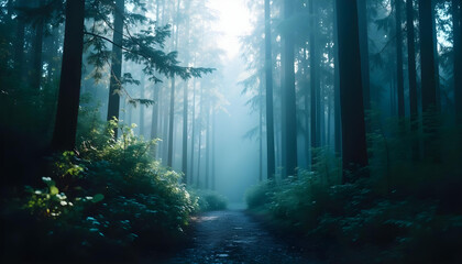 Obraz premium smog fog in forest night