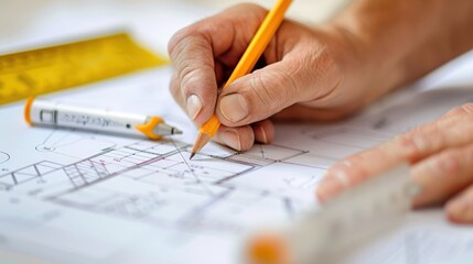 Architect Drawing Plans with Pencil