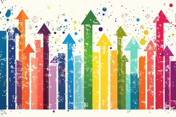 Colorful arrows pointing up with a grunge effect on a white background.