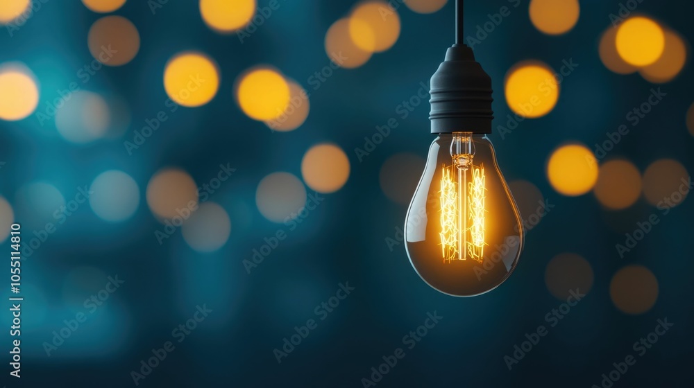 Aufkleber glowing light bulb hanging in a dark room symbolizing a bright idea or innovative solution the deep 
