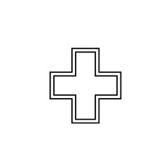Obraz premium Vector Medical Cross Icon, Black Outline, First Aid Symbol