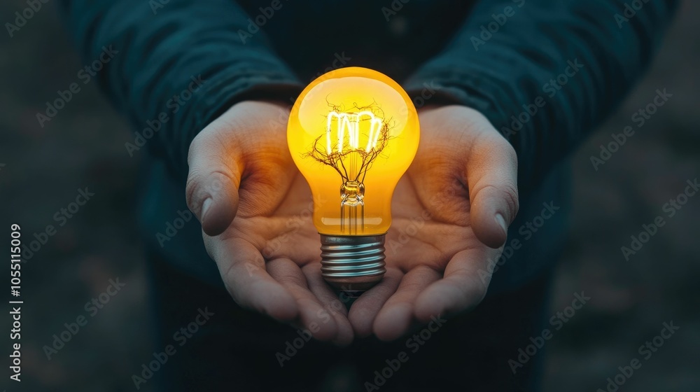 Poster hands holding an illuminated lightbulb with roots growing from it symbolizing the cultivation and gr