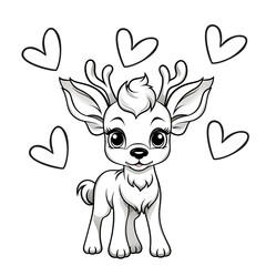 Naklejka premium COLORING DRAWING A SMALL DEER WITH HEARTS 