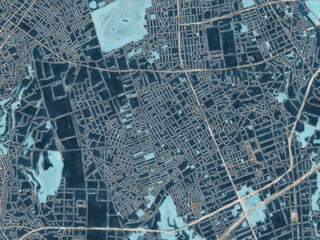 Painterly Style City Map of Minamirinkan, Japan in a Blue Color Scheme.