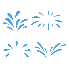Cartoon water splash effects depict fluid dynamic splashing, droplets and ripples in motion.