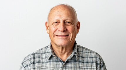 Obraz premium Smiling Elderly Man with Light Skin in Plaid Shirt