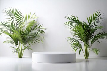 Obraz premium White podium with palm leaves for product presentation
