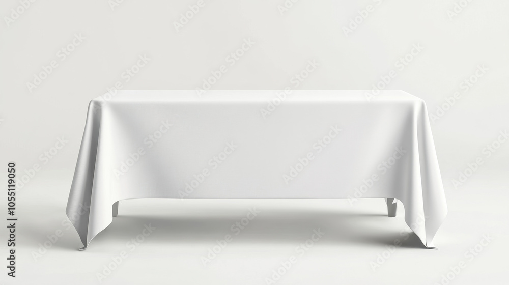 Poster a minimalist white tablecloth drapes over a simple rectangular table, creating a clean and elegant d