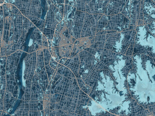 Painterly Style City Map of Mooka, Japan in a Blue Color Scheme.