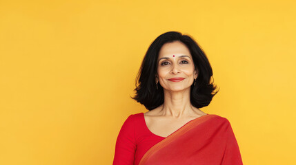 Fototapeta premium Confident middle-aged Indian woman in traditional attire