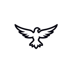 Obraz premium Flying Dove Icon, Minimalist Black Outline, Peace Symbol