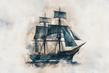 Wooden ship illustration. raster version