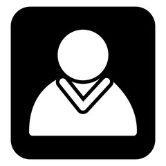 Simple black silhouette icon of a person, commonly used as a user avatar or profile placeholder. Minimalistic design ideal for websites, applications, and digital interfaces.