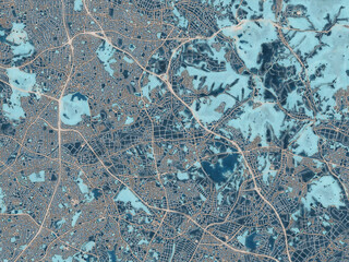 Painterly Style City Map of Nisshin, Japan in a Blue Color Scheme.