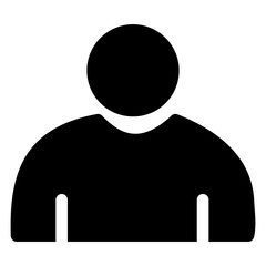 Simple black silhouette icon of a person, commonly used as a user avatar or profile placeholder. Minimalistic design ideal for websites, applications, and digital interfaces.