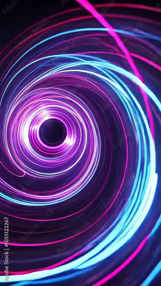 Poster spiral of neon lights with pink and blue swirling patterns, abstract tunnel effect. futuristic and m