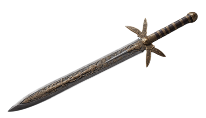A sword with a gold cross on it.isolated on transparent or white background