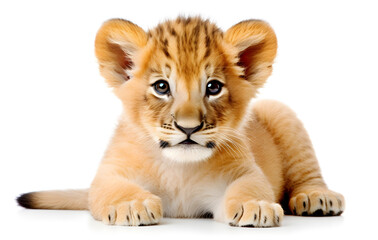 Cute lion cub on white background