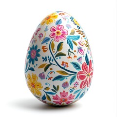 Arty AI photo of a cute decorated Easter egg featuring vibrant floral designs isolated on a simple white background