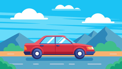 Car on the road and in the sky with vehicles and transport symbols