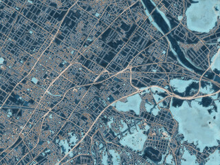 Painterly Style City Map of Ritto, Japan in a Blue Color Scheme.