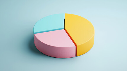 Obraz premium colorful pie chart in pastel shades of pink, blue, and yellow, representing data visualization. This modern design is ideal for presentations and reports