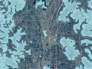 Painterly Style City Map of Sabae, Japan in a Blue Color Scheme.