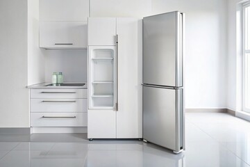 white refrigerator with silver handles from high angle view