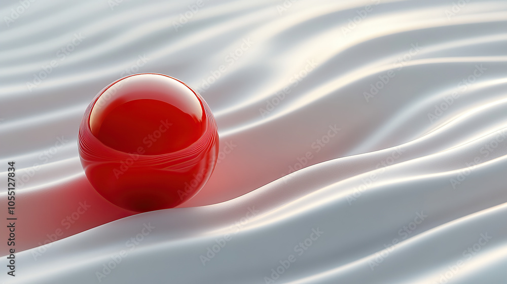 Aufkleber 3d render of a glossy red sphere on a wavy abstract background. minimalistic concept