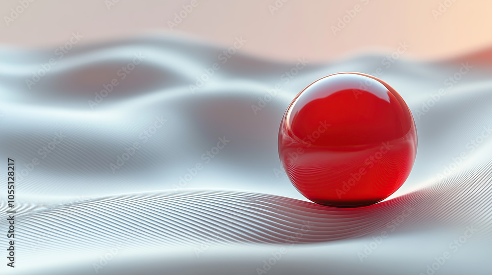Poster 3d render of a glossy red sphere on a wavy abstract background. minimalistic concept