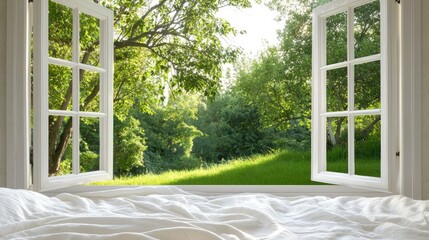 Serene View of a Garden from a Bedroom Window