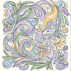 Geometric and Organic Doodle Tile and Carpet Designs with White Borders | Hand-drawn, Abstract, Floral, and Symmetrical Patterns in Soft Pastel and Earth Tones